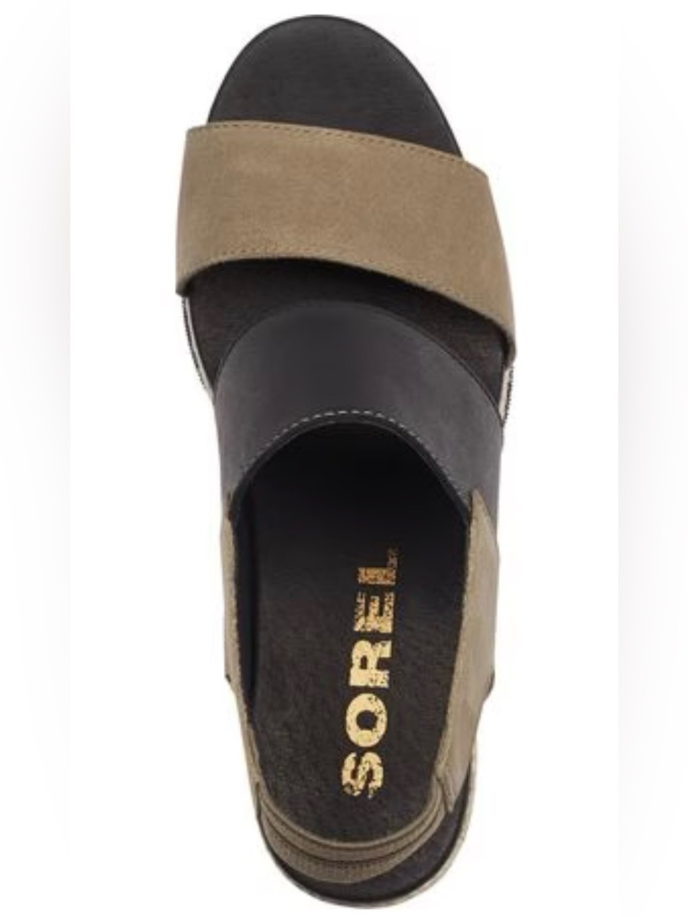 Sorel Two-Tone Taupe and Black Slide Sandals